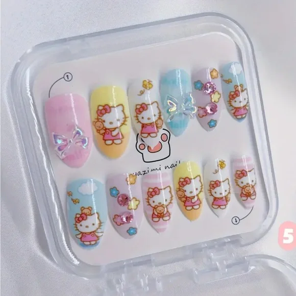 Sanrio Kuromi, Hello Kitty Pastel & Pink Press On Nail Set 12pc set- One Set Ea - Picture 3 of 7